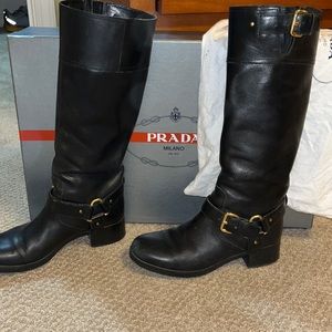 Prada black leather boots
